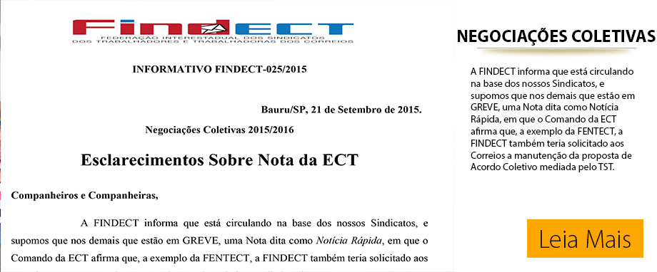 Negociações Coletivas 2015/2016 – Esclarecimentos Sobre Nota da ECT