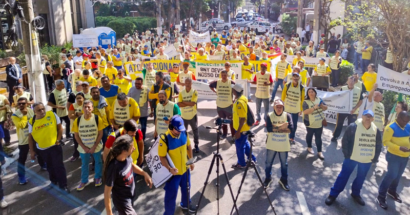 FINDECT e Sindicatos filiados realizam Ato Unificado em frente ao Banco BNY Mellon em São Paulo